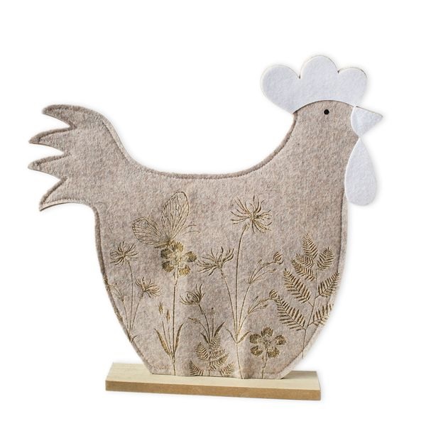 Slepice textil dřevo 39,5cm béžová